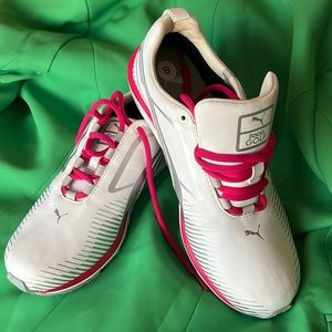 Puma White and Pink Women's Golf Sneakers